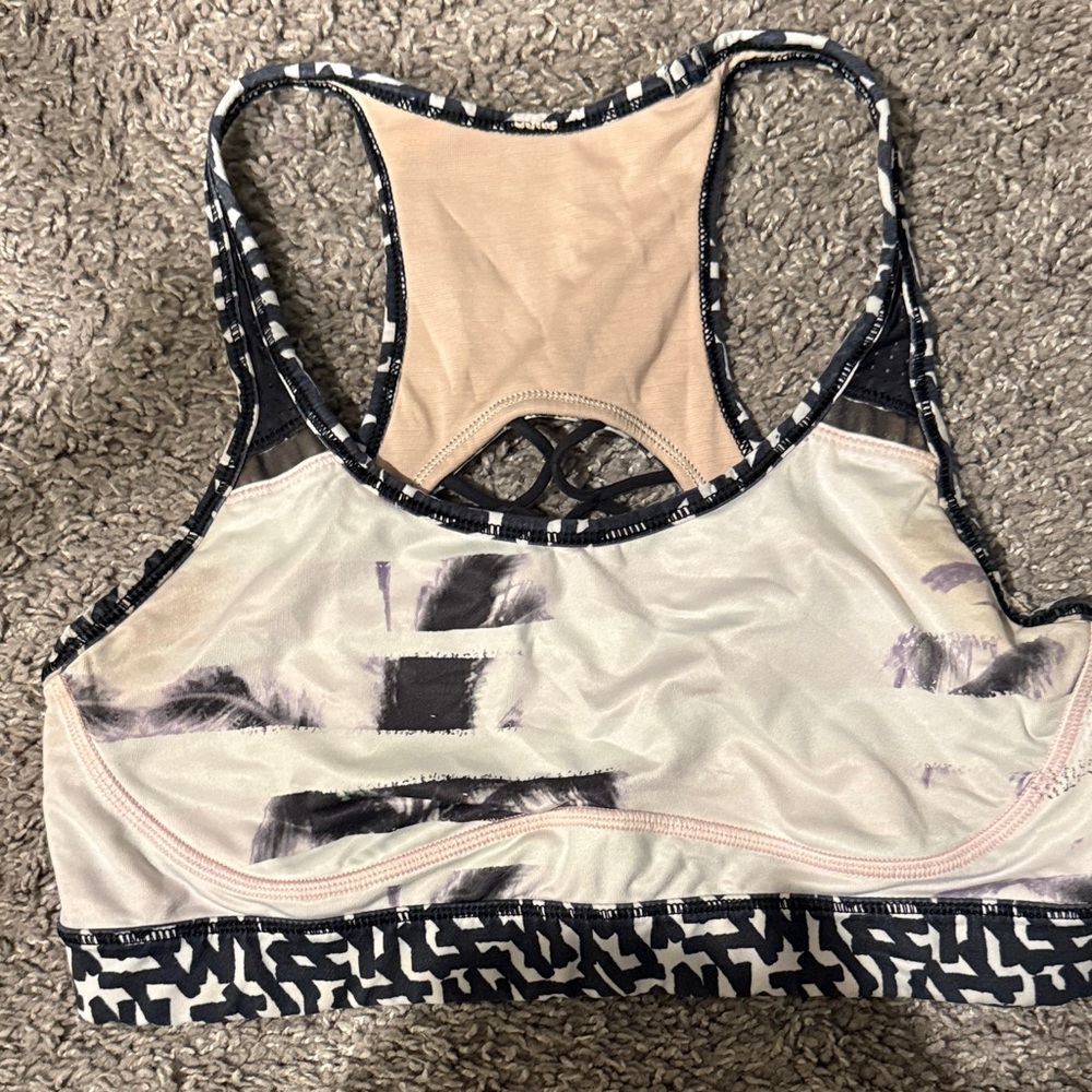 lululemon athletica Abstract Print Sports Bra - Black and Cream